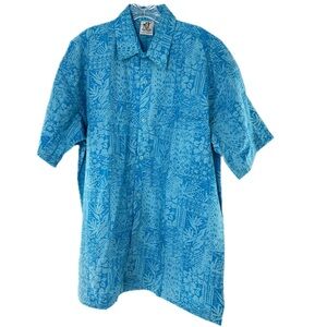 Rum Reggae Hawaiian Batik Camp Shirt "Blue Hawaii" Pantone Blue Size Large, NWT!
